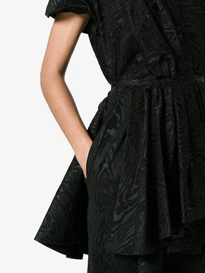Shop Rosie Assoulin V Neck Draped Moire Jumpsuit In Black