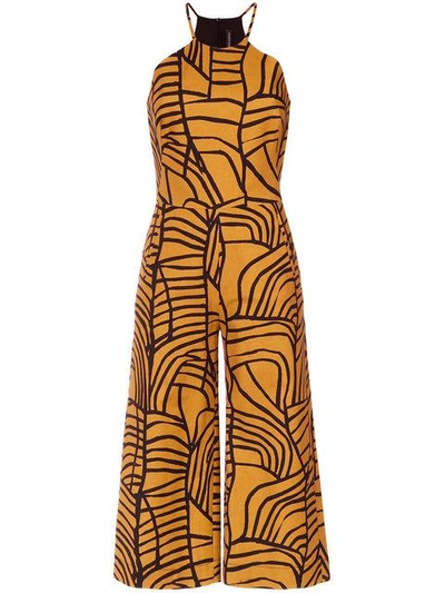 Shop Andrea Marques Wide Leg Cropped Jumpsuit In Yellow