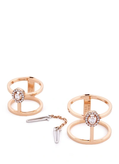 Shop Messika 'glam'azone Double' Diamond 18k Rose Gold Chain Ring