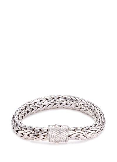 Shop John Hardy 'classic Chain' Diamond Silver Woven Chain Bracelet In Metallic