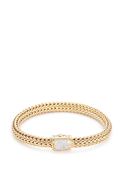 Shop John Hardy Diamond 18k Yellow Gold Medium Woven Chain Bracelet In Metallic