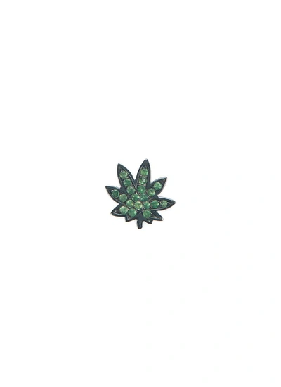 Shop Loquet London 18k Black Gold Tsavorite Hemp Leaf Charm In Green,metallic