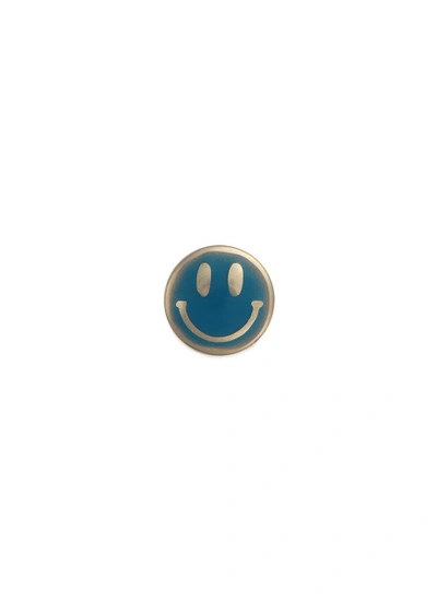 Shop Loquet London 18k Yellow Gold Enamelled Smiley Face Charm In Blue,metallic