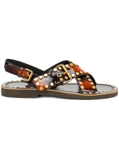 Shop Prada Burned Effect Studded Sandals In Brown