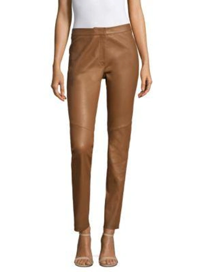 Shop Escada Slim Leather Pants In Brown