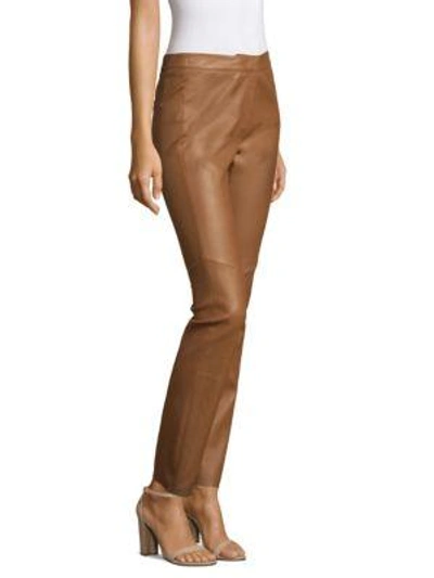 Shop Escada Slim Leather Pants In Brown