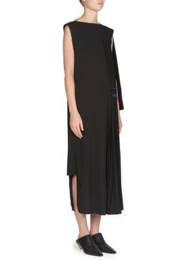 Shop Loewe Pleated Asymmetrical Dress In Black