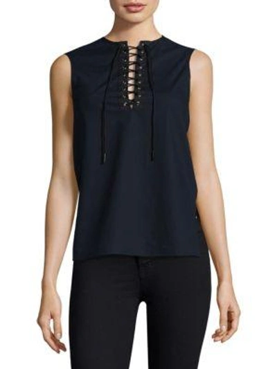 Shop Jason Wu Lace-up Sleeveless Top In Navy
