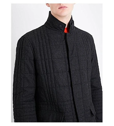 Shop Armani Collezioni Quilted Wool-blend Jacket In Grey