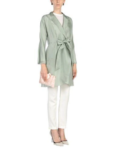 Shop Armani Collezioni Belted Coats In Light Green