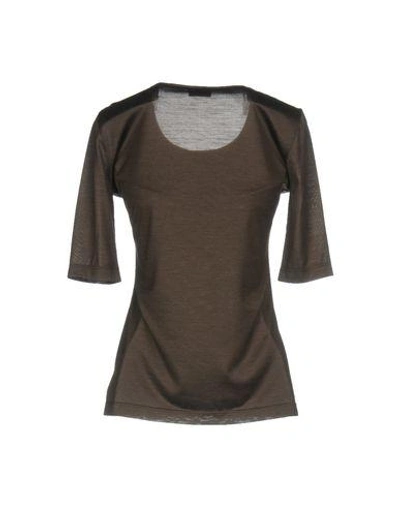 Shop Akris T-shirts In Dark Brown