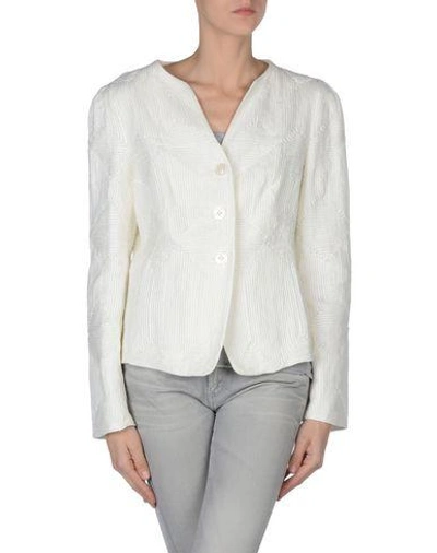 Shop Armani Collezioni Blazers In White