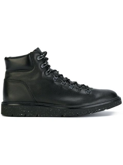 Hogan H334 Grainy Leather Hiking Boots In Black | ModeSens