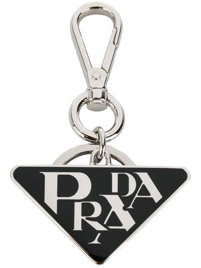 Shop Prada Logo Tag Keyring - Metallic