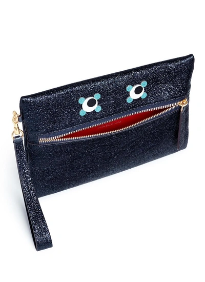 Shop Anya Hindmarch 'circulus' Eyes Crinkled Metallic Leather Zip Pouch