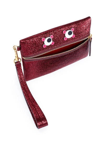 Shop Anya Hindmarch 'circulus' Eyes Crinkled Metallic Leather Small Zip Pouch