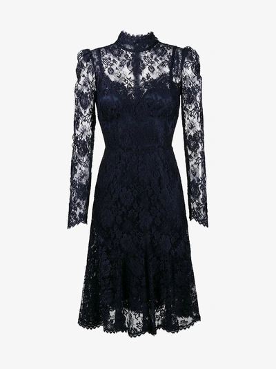 Shop Dolce & Gabbana Knielanges Spitzenkleid Mit Stehkragen In Blue