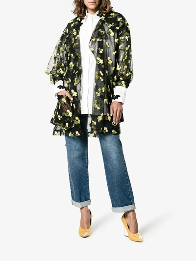 Shop Simone Rocha Organza Flower Embroidered Trench In Black