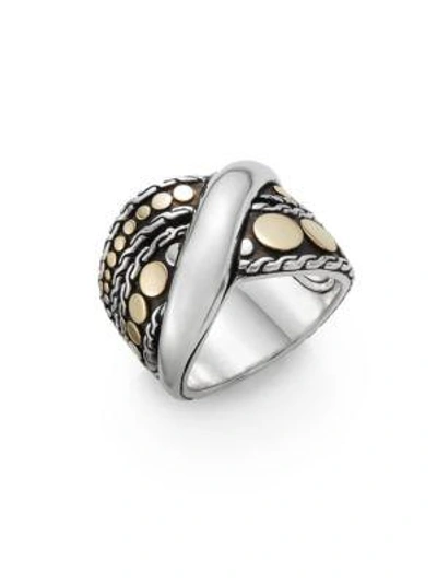 Shop John Hardy Dot Menari 18k Yellow Gold & Sterling Silver Twist Ring In Silver - Gold