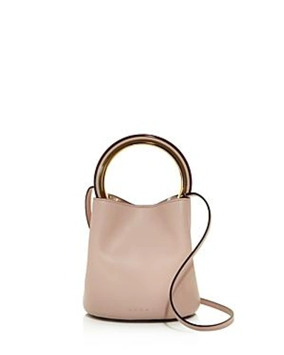 Shop Marni Leather Bucket Bag In Quartz Pink/gold