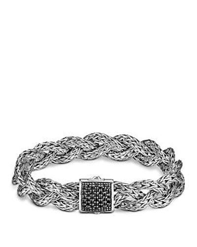Shop John Hardy Classic Chain Silver Small Braided Bracelet With Black Sapphire In Black/silver