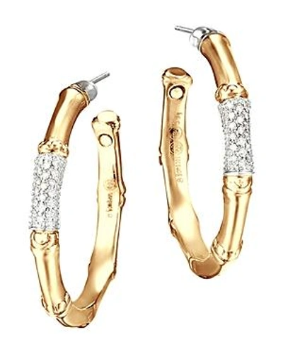 Shop John Hardy Bamboo 18k Gold And Diamond Pave Medium Hoop Earrings In Gold/white