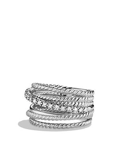 Shop David Yurman Crossover Wide Ring With Diamonds In Silver