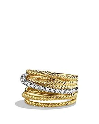 Shop David Yurman Crossover Wide Ring With Diamonds In Gold In Yellow Gold