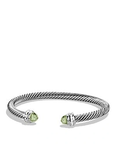 Shop David Yurman Cable Classics Bracelet With Prasiolite & Diamonds In Silver