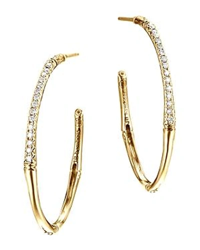 Shop John Hardy Bamboo 18k Yellow Gold Diamond Pave Small Hoop Earrings In Gold/white