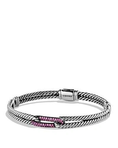 Shop David Yurman Petite Pave Labyrinth Mini Loop Bracelet With Pink Sapphires In Silver/pink