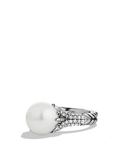 Shop David Yurman Starburst Ring With Pearl & Diamonds In Silver/white