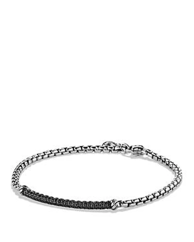 Shop David Yurman Petite Pave Bar Metro Bracelet With Black Diamonds In Silver/black
