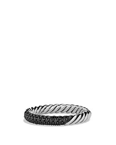 Shop David Yurman Petite Pave Ring With Black Diamonds In Silver/black
