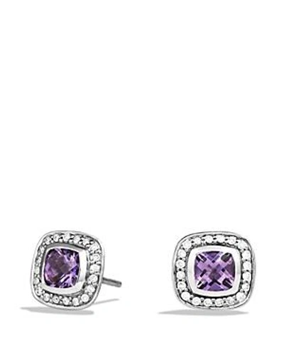 Shop David Yurman Petite Albion Earrings With Amethyst And Diamonds In Silver/purple