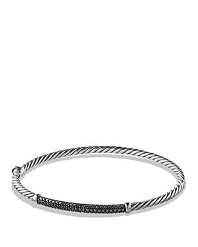Shop David Yurman Petite Pave Bracelet With Black Diamonds In Silver/black