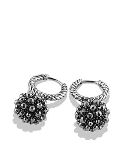 Shop David Yurman Osetra Hoop Earrings With Hematine In Grey/silver