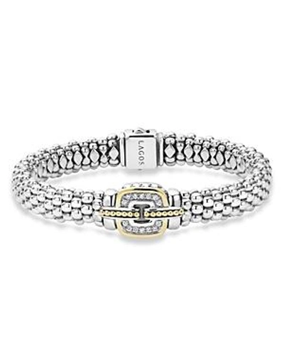 Shop Lagos Sterling Silver Beaded Bracelet With Diamonds And 18k Gold In White/gold