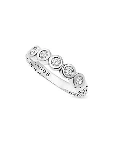 Shop Lagos Sterling Silver Five Diamond Stacking Ring In White/silver