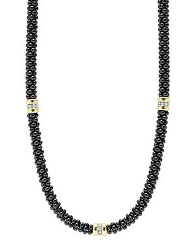 Shop Lagos Black Caviar Ceramic Necklace With Diamond And 18k Gold Stations, 16