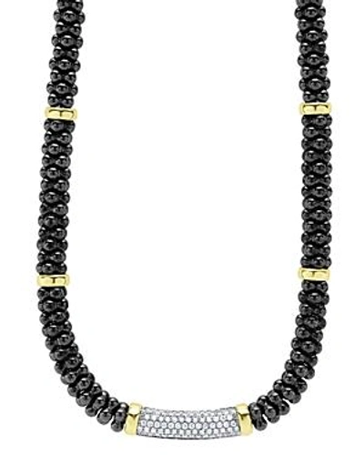 Shop Lagos Black Caviar Ceramic And Pave Diamond Necklace With 18k Gold Stations, 16