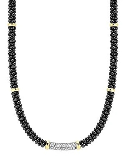Shop Lagos Black Caviar Ceramic And Diamond Necklace With 18k Gold Stations, 16