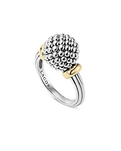 Shop Lagos Sterling Silver Caviar Beaded Ring With 18k Gold In Silver/gold