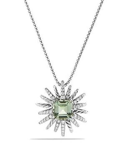 Shop David Yurman Starburst Necklace With Diamonds And Prasiolite In Silver In Green/silver