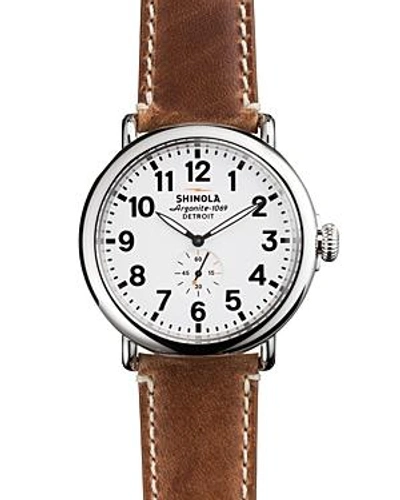 Shop Shinola The Runwell Brown Strap Watch, 47mm In Brown/white
