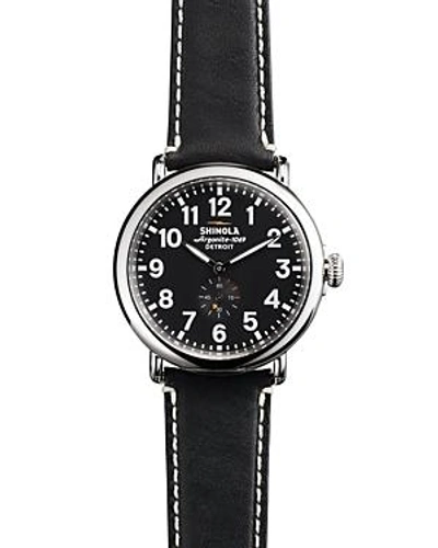 Shop Shinola The Runwell Black Dial Leather Strap Watch, 41mm In Black/black