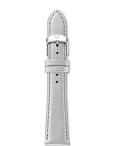 Shop Michele Saffiano Leather Watch Strap, 18mm In Silver