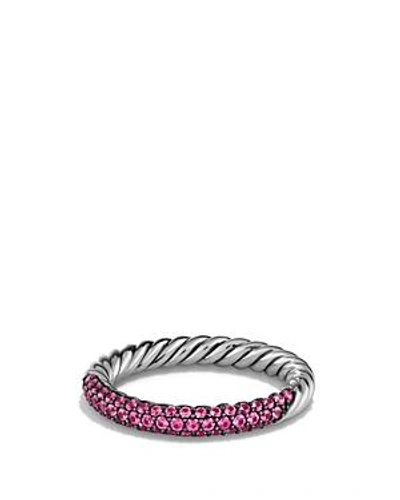 Shop David Yurman Petite Pave Ring With Pink Sapphires In Silver/pink
