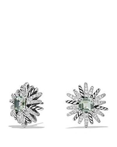 Shop David Yurman Starburst Earrings With Diamonds And Prasiolite In Silver In Green/silver