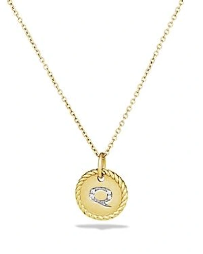 Shop David Yurman Cable Collectibles Initial Pendant With Diamonds In Gold On Chain, 16-18 In Q